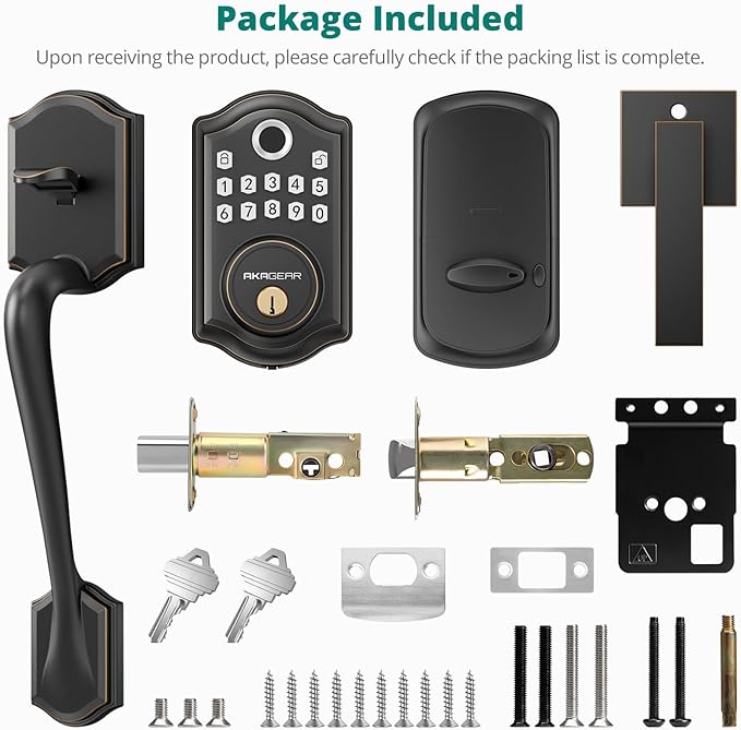 DS10 Keyless Entry Door Lock with Handle Set - Fingerprint Deadbolt, Electronic Keypad Deadbolt, Smart Locks for Front Door, Auto-Lock & One Touch Locking - Oil Rubbed Bronze
