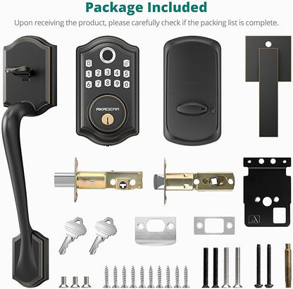 DS10 Keyless Entry Door Lock with Handle Set - Fingerprint Deadbolt, Electronic Keypad Deadbolt, Smart Locks for Front Door, Auto-Lock & One Touch Locking - Oil Rubbed Bronze