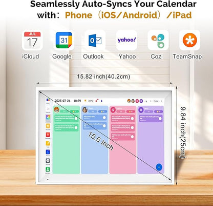 15.6 Inch Digital Calendar Wall Touch Screen Chore Chart, 64GB Electronic Calendar + 1080 FHD Smart Family Planner, Wall and Desk Mountable