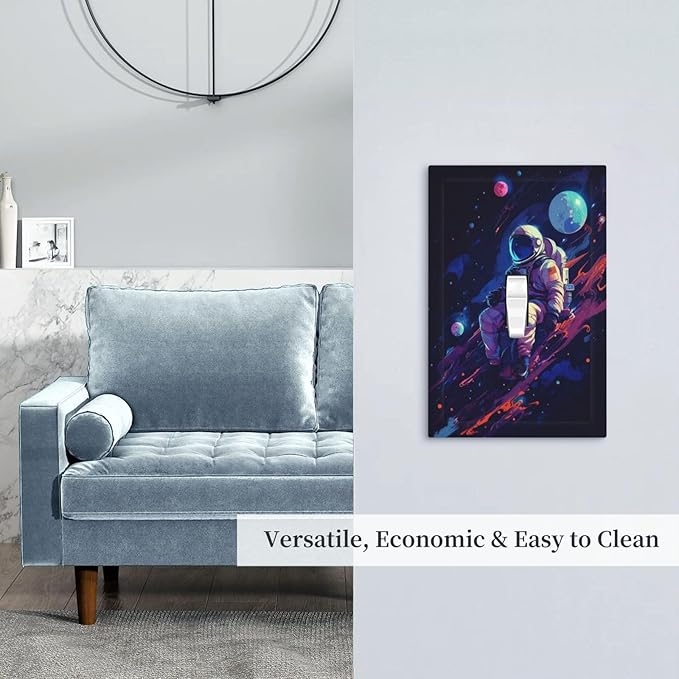 Decorative Light Switch Cover Purple Space Astronaut Planet 1 Gang Wall Plate Oversized Single Toggle Wall Cover Jumbo Electrical Switchplate Face Plate for Bedroom Home Decor