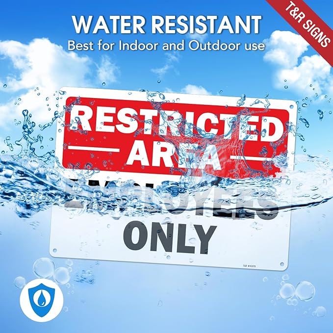 T&R Restricted Area Sign Employees Only Sign - 2 Pack - 14 x 10 Inches Rust Free .040 Aluminum - UV Protected, Waterproof, Weatherproof and Fade Resistant - 6 Pre-drilled Holes