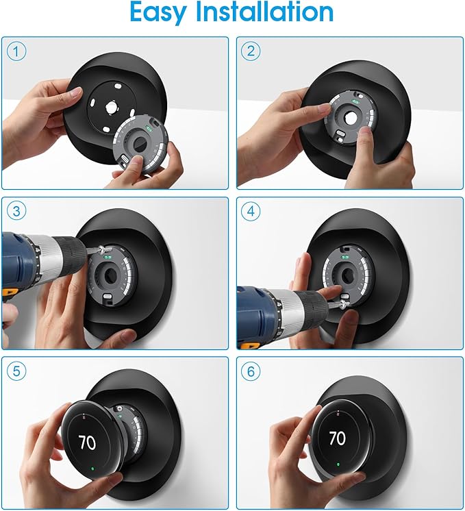 CaseBot Wall Plate Cover Compatible with Google Nest Learning Thermostat (4th Gen), Practical Nest Thermostat Trim Kit, with Temperature Sensor Holder, Easy Installation (Matte Black)