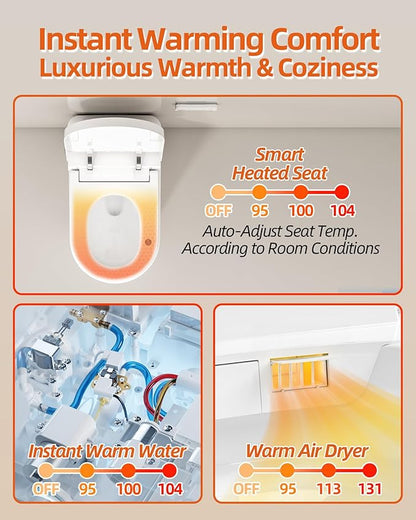 Smart Toilet with Bidet Built in, Luxury One Piece Elongated Bidet Toilet with Auto Close & Flush, Foot Sensor to Open/Close/Flush, Heated Seat, Massage Wash, Night Light, Remote Control