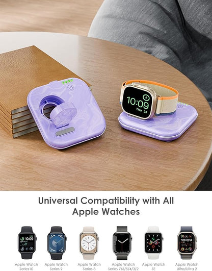 Portable for Apple Watch Charger 2000mAh - Foldable Magnetic Power Bank for Series 2-10/SE/Ultra1/2, Emergency Backup Charger with Type-C Travel Cable