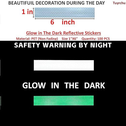 Glow in The Dark Reflective Stickers 1 inch X 6 inch for Car, High Visibility Warning Safety Reflective Strips (100 Pcs)