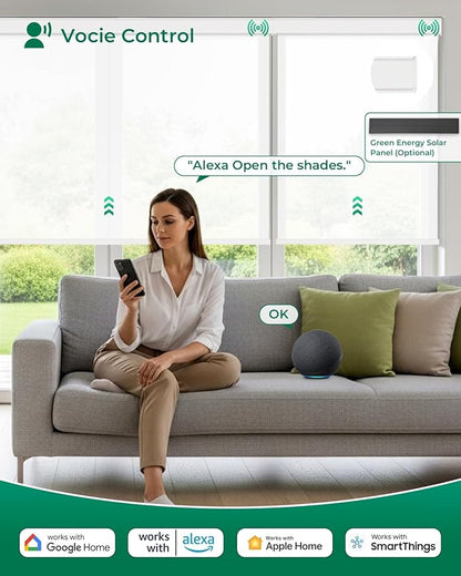 Allesin Motorized Roller Blinds – Rechargeable Smart Shades with Remote & Quiet Motor, Top/Bottom Aluminum Rails, Alexa-Compatible for Window (Custom Size, Light Filtering Seashell-Textured)