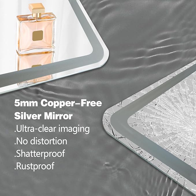 Niccy Led Mirror for Bathroom, 40"x24" Frameless Frontlit and Backlit Mirror for Wall Lighted Mirror with Bedroom 3 Color, Defogger, Explosion-Proof, HD Glass, IP65 Vanity Mirror Horizontal/Vertical