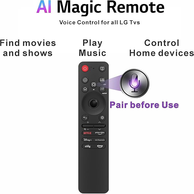 Alizen Magic AI Compatible with LG Magic Remote MR25GA 2025, for LG TV Remote replacment, AI, Pointer, Alexa Voice, Bluetooth, MR25GN, AKB76046603, C5, B5, G5, M5 Series