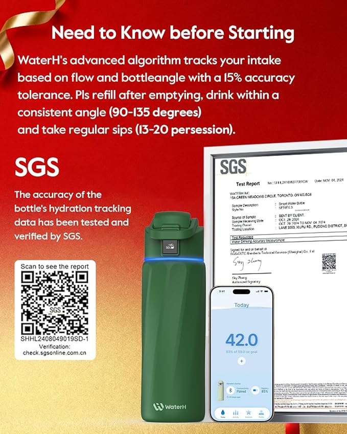 BOOST Smart Water Bottle with Reminder & Tracker, 24oz Vacuum Insulated Bottles Stainless Steel, BPA-Free, Wide Mouth, Ideal Gift for Men, Women, Christmas, New Year, Gym, Office, School