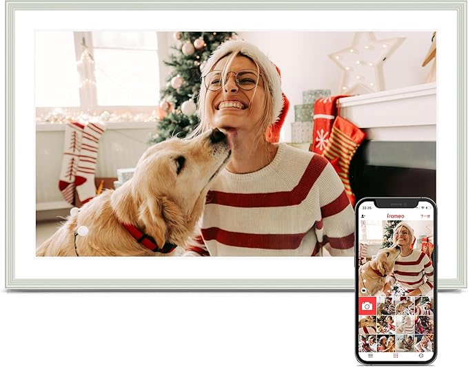 Frameo 15.6 Inch Digital Picture Frame - Large WiFi Electronic Photo Frame with 32GB Storage, 1920x1080 FHD IPS Touch Screen, Wall-Mountable & Tabletop Display, for Women & Mom, Grey