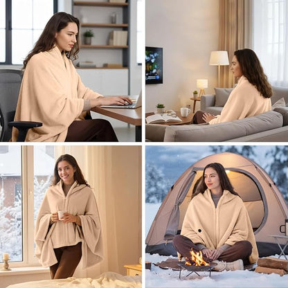 Graphene Heated Blanket Battery Operated, 20000mAh Battery 7.4V Fast Heating Blanket 70''x 35'' Portable Heated Shawl, Cordless Rechargeable Heated Shawl 3 Temperature Settings, Gift for Women (Khaki)