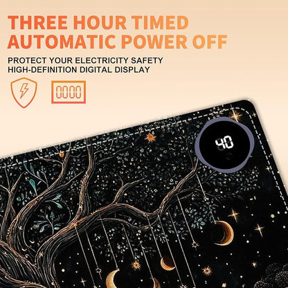 Heated Mouse Pad 31.5x13 in 3-Temp Fast Heating Desk Mat with Auto Timer Warmer for Hands Wrist Pain Relief Waterproof Keyboard Mat for Office, Gaming, Home, Moonlit Tree Art