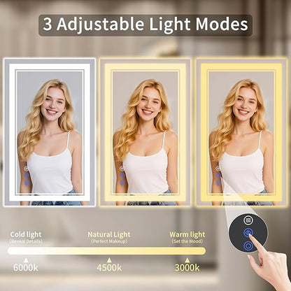 30"x38" LED Bathroom Mirror with Lights, Anti-Fog, Backlit + Front Lit, Dimmable, Led Vanity Mirror for Wall, Lighted Bathroom Mirror, 3 Colors, Shatter-Proof Tempered Glass
