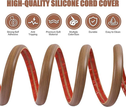 Floor Cord Cover Cable Cavity Self Adhesive Cord Hider Floor 10FT Floor Cable Management Power Cord Protector Floor Electric Cord Covers for Offices, Gym, Exhibitions (Misty Brown Wood, 1.57" x 10')
