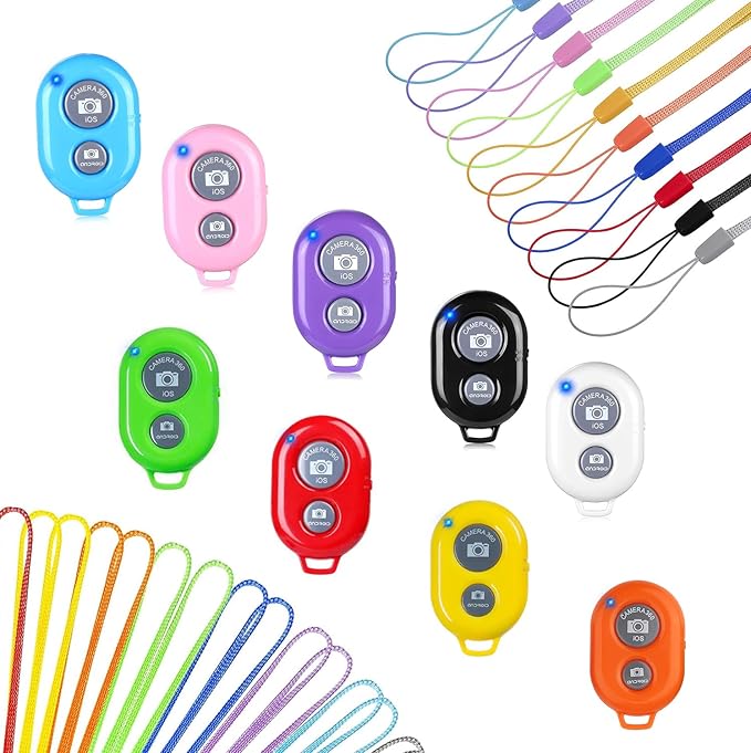 Cellphone Remote Shutter for Smartphones and Tablets (Colorful-9-pack), AOQIYUE Wireless Camera Remote Control Compatible with iPhone/Android Cellphone Wrist Strap Included