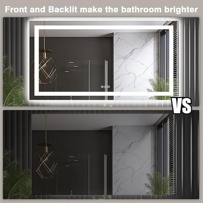 66"x36" LED Lit Bathroom Mirror, Front and Backlit LED Mirror, Anti-Fog Bathroom Mirror with Lights, 3 Colors Stepless Dimmable Mirror, Touch Sense (Horizontal/Vertical)