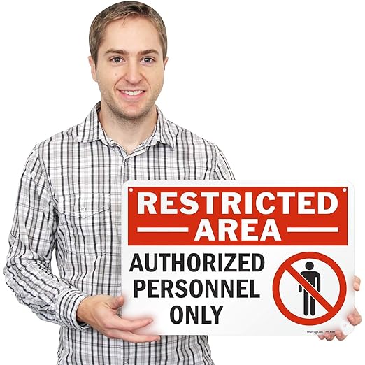 SmartSign 12 x 18 inch “Restricted Area - Authorized Personnel Only” Metal Sign with Symbol, 63 mil Laminated Rustproof Aluminum, Red, Black and White, Made in USA