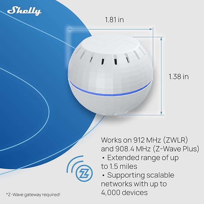 Shelly Wave H&T US White US LR, Z-Wave Long Range Indoor Smart Temperature & Humidity Monitor, Compatible with Alexa, Google Home, SmartThings, Home Assistant, Free Data Storage, Remote Monitoring