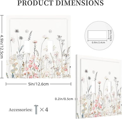 Floral Watercolor Wildflower Dandelion Plant Decorative Switch Plates 2 Gang Double Toggle Outlet Light Switch Cover Wall Plate Electrical Faceplate for Farmhouse Bed Room Decor