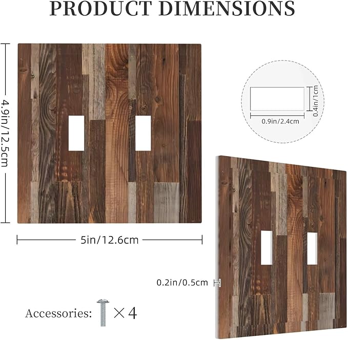 Vintage Brown Wooden Boards Print Wood Grain Decorative Switch Plates 2 Gang Double Toggle Outlet Light Switch Cover Wall Plate Electrical Faceplate for Farmhouse Home Decor