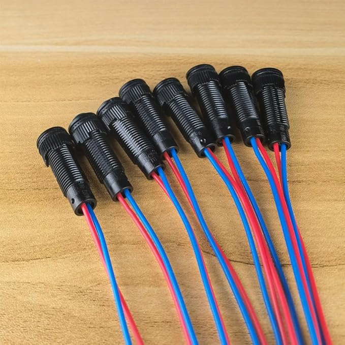 8pcs Red LED Indicator Pilot Light 110VAC Mounting Hole Size 8mm(Flame Retardant Plastic Shell)