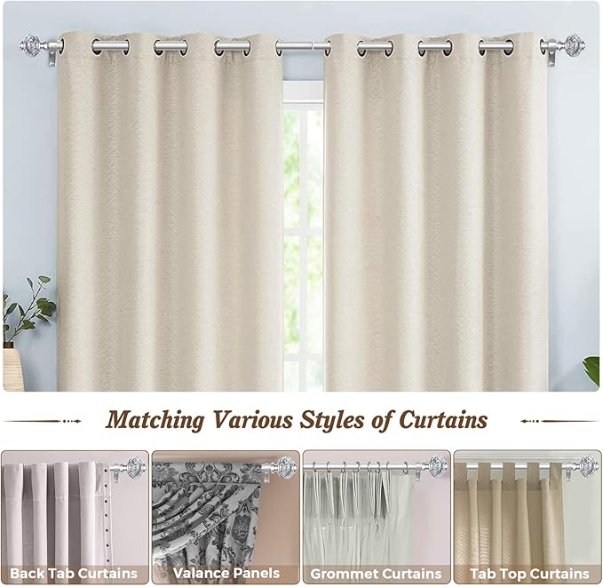 1 Inch Curtain Rods 36 to 72 Inches(3 to 6 ft) Telescoping Single Drapery Rod, USFOOK Silver Curtain Rods for Windows 24 to 68 Inches with Translucent Finials