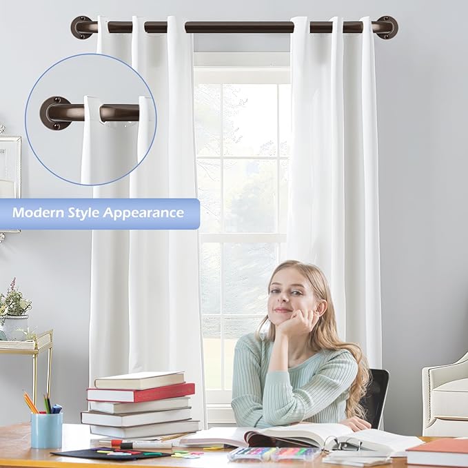 Bronze Wrap Around Curtain Rods 66 to 120 Inch:Blackout Heavy duty Adjustable Window Curtain Rod for Bedroom,Industrial Darkening Curved French Metal Single Drapery Rods Set Easy Install,Brown