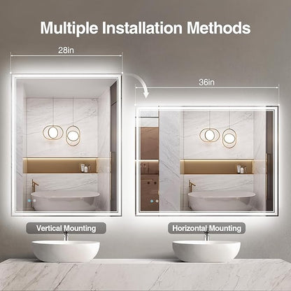 28"x 36" LED Bathroom Mirror with Anti-Fog, Dimmable Backlit + Front Lit, LED Bathroom Vanity Mirror for Wall, Memory Function, Shatter-Proof Glass, ETL Listed(NHYJ7922D)
