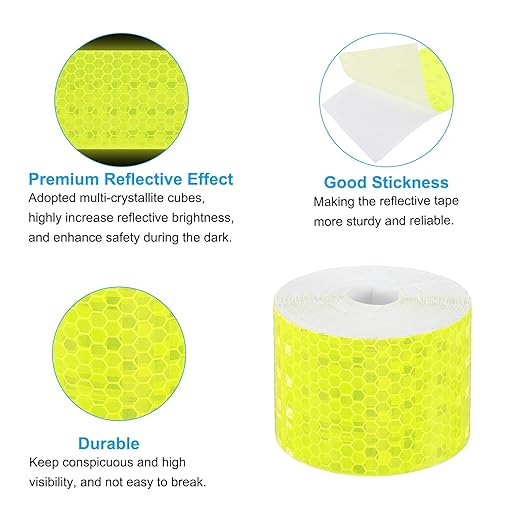 PATIKIL 2 Inch x 33 ft Reflective Tape, 1 Roll Waterproof Self Adhesive High Visibility Caution Warning Safety Tape Reflector with Scraper for Trucks Trailers Cars, Bright Yellow