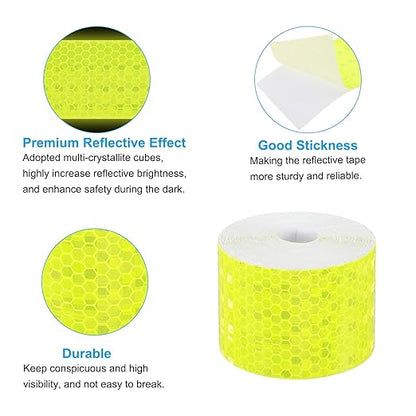 PATIKIL 2 Inch x 33 ft Reflective Tape, 1 Roll Waterproof Self Adhesive High Visibility Caution Warning Safety Tape Reflector with Scraper for Trucks Trailers Cars, Bright Yellow