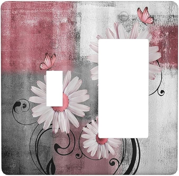 Outlet Covers Pink Floral Rustic Daisy Flower And Butterfly 1 Toggle 1 Rocker Combination Decorative Wall Plate Light Switch Cover Plate Electrical Switch Plates for Farmhouse Cabin Decor