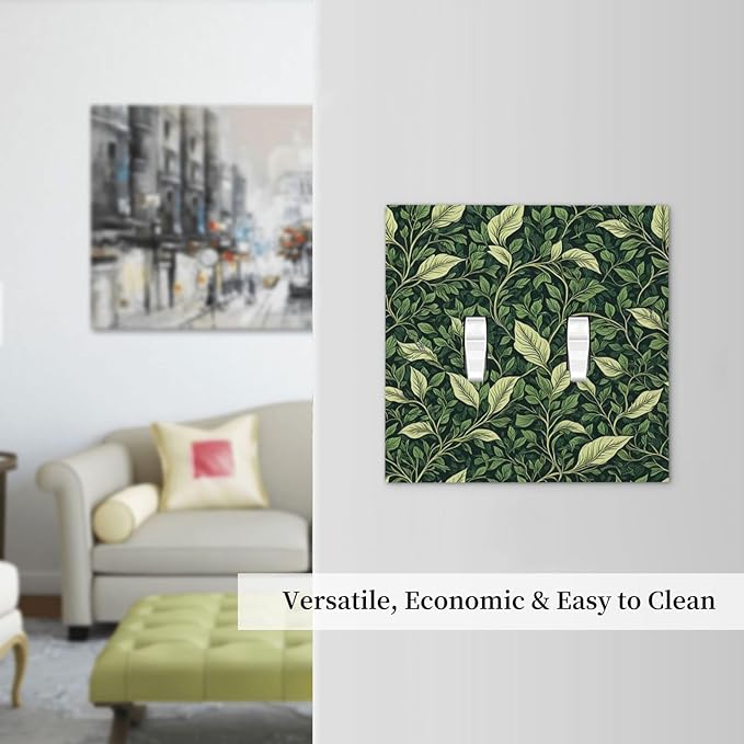 Vintage Green Plant Leaves 2 Gang Double Toggle Light Switch Cover Decorative Switchplate Electrical Wall Plates Faceplate for Bathroom Bedroom Decor 4.9 X 5 IN
