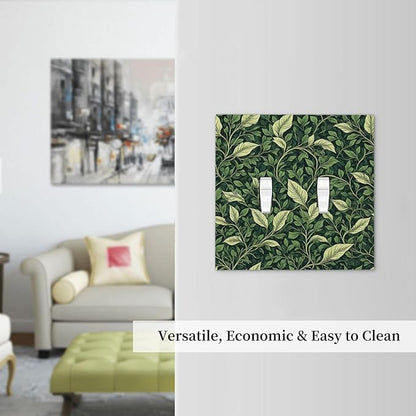 Vintage Green Plant Leaves 2 Gang Double Toggle Light Switch Cover Decorative Switchplate Electrical Wall Plates Faceplate for Bathroom Bedroom Decor 4.9 X 5 IN