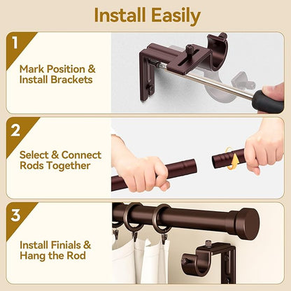 Yafex Curtain Rod 2 Pack 32-118 Inch, Heavy Duty 1 Inch Curtain Rod, Antique Bronze Long Adjustable Window Treatment Rods,Modern Design, Easy Installation