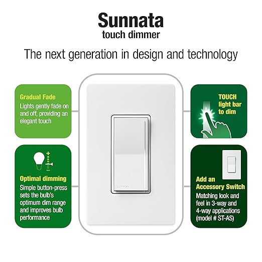 Lutron Sunnata Touch Dimmer Light Switch, LED+ Advanced Technology for LED and Incandescent, 3 Way/Multi Location, STCL-153M-IV, Ivory