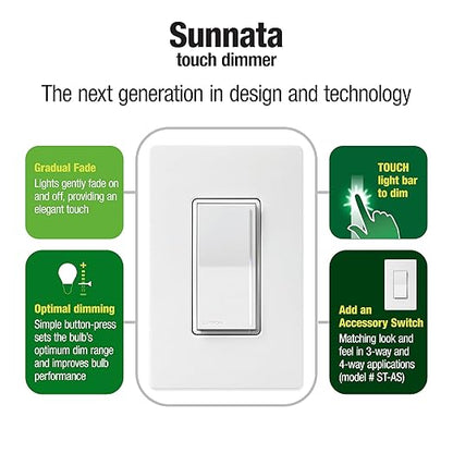 Lutron Sunnata Touch Dimmer Switch, LED+ Advanced Technology for LED and Incandescent, 3 Way/Multi Location, STCL-153MS-WH-3, White (3-Pack)