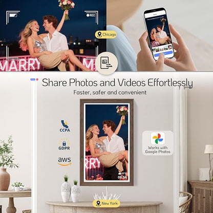 NexFoto Large Digital Picture Frame 27'' Touchscreen, WiFi Electronic Photo Frame 64GB 1920 * 1080 - Add Photos from Google Photos, Upload Videos, for Christmas/Housewarming/Mom/Birthday, Walnut