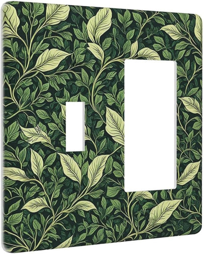 Vintage Green Plant Leaves 2 Gang Combo 1 Toggle 1 Rcoker Light Switch Covers Decorative Switch Plates Electrical Switch Plates and Outlet Covers for Home Art Decor 4.5 X 4.5 IN