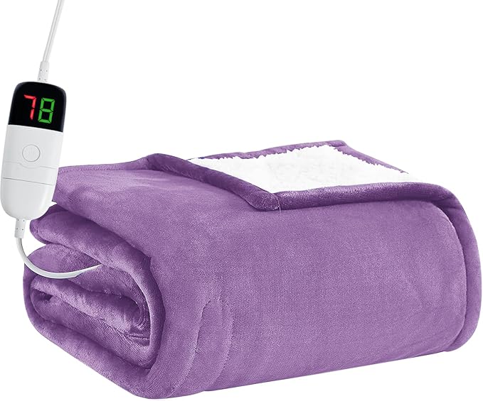 BOMOVA Heated Electric Blanket Twin Size- 62" x 84" Heating Blanket with 10 Heating Levels & 8 Hours Auto Off, Warm Flannel Blanket, Christmas Birthday Gifts for Women