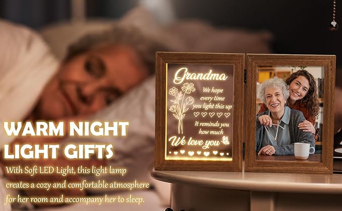 Grandma Gifts Christmas Gifts for Grandma from Granddaughter Grandson Grandkids, LED Night Light with Grandmother Picture Frame 5x7, Personalized Gift for Nana Grandmother Gigi Granny Birthday Gift