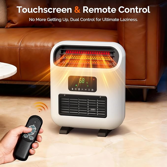 ROVSUN Small Wall Mounted Space Heater with Remote Control, Wall Heaters for Indoor Use, 12H Timer, Adjustable Thermostat, ECO Modes, Child Lock, Quartz Element, for Bedroom, Living Room, Home, 1500W