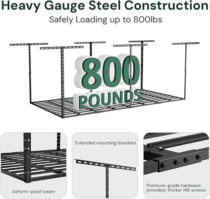 SunsGrove 2x8 Garage Storage Overhead Rack Organization, Adjustable Ceiling Mounted Storage Racks, 800LBS Weight Capacity, 22"-40" Ceiling Dropdown, 2 Pcs, Hammertone Black