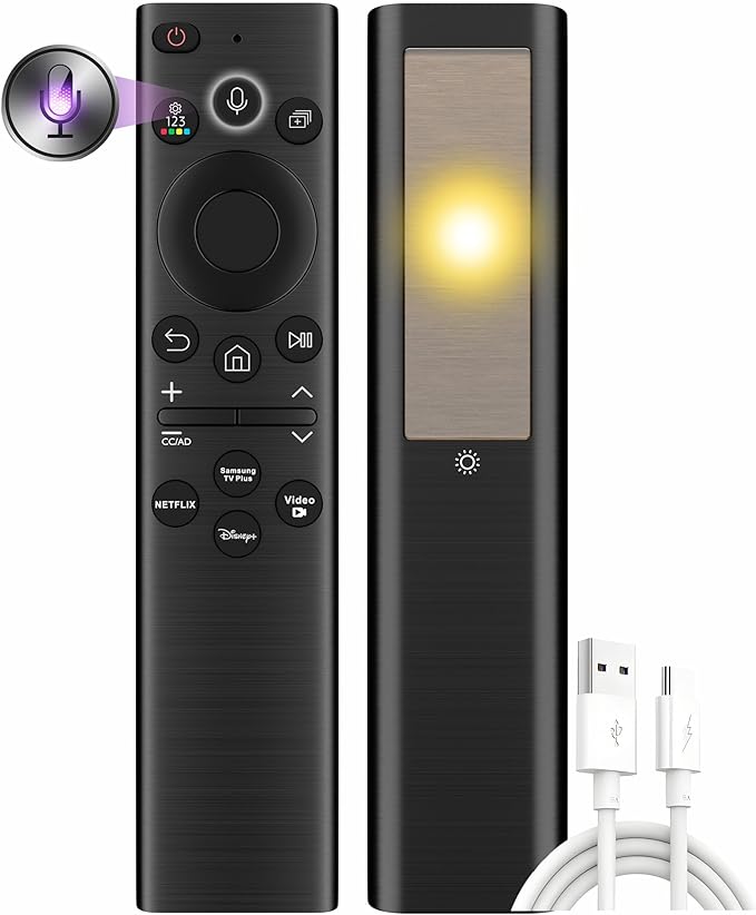 Replacement Solar TV Remote for Samsung Smart TV 2025-2018, Rechargeable, Solarcell, USB-C/Type C Fast Charging, Voice&Bluetooth. Compatbile with Samsung Remote Control for Smart TV. 2-Year Warranty.