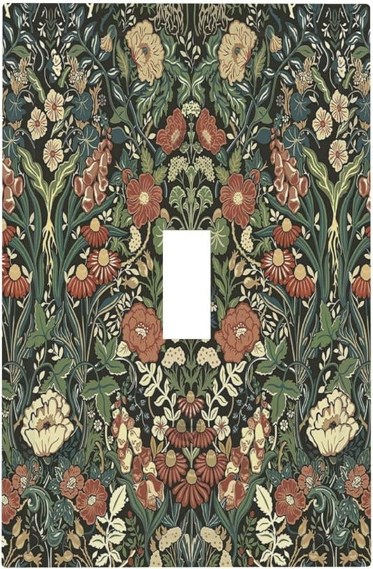 Decorative Light Switch Cover Vintage Dark Floral William Morris Green Flower 1 Gang Single Toggle Device Electrical Faceplate Switchplates Decorator Outlet Wall Plate for living Room Home