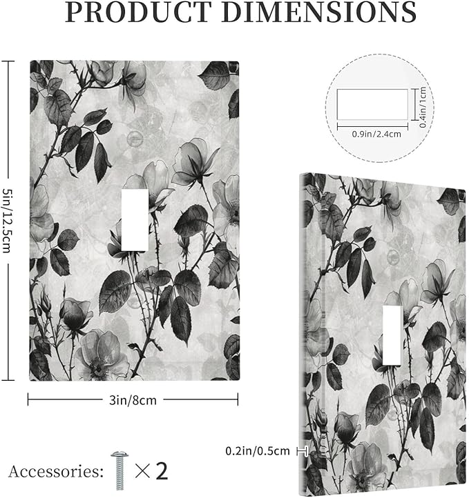 Decorative Light Switch Cover Black Breezy Watercolor Garden Floral 1 Gang Single Toggle Device Electrical Faceplate Switchplates Decorator Outlet Wall Plate for Bedroom Home Decor