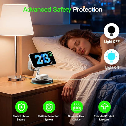 2025 3 in 1 Charging Station for Apple Compatible with Magsafe Charger Stand for iPhone 17 16 15 14 13 12 Wireless Charging Station for AirPods Wireless Charger for iWatch Series