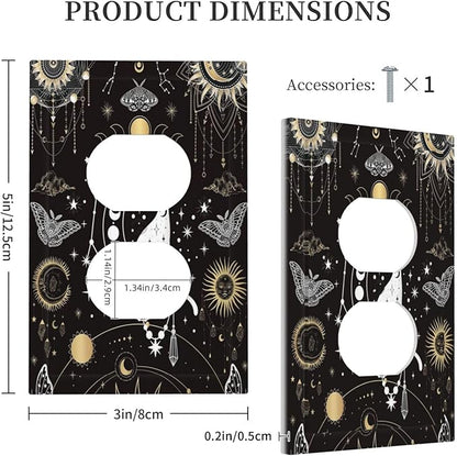 White Cat Tarot Moon Phases Moth Celestial Gothic Outlet Covers 1 Gang Duplex Light Switch Cover Decorative Switch Plates Electrical Receptacle Faceplate Wall Plate for Kids Room Bedroom Decor