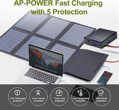 ALLPOWERS SP026 60W Portable Solar Panel, Foldable Solar Charger with USB-C/DC/QC Outputs, 22-25% High Efficiency Panel Solar Portatil for Phone, Laptop, Power Station, Camping, RV（SP026-60W