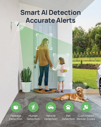Anona Lucio 2.5K Security Camera Outdoor Battery Wireless with Solar Powered, Color Night Vision & 138° FOV, Multi-Object Detection, No Hub Needed, Two-Way Audio, IP67, 2 Pack