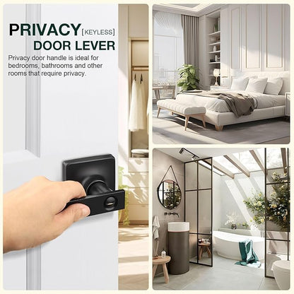 GOBEKOR 6 Pack Matte Black Privacy Door Handles Interior Door Levers for Bedroom Bathroom Black Privacy Levers Square Lever Door Handles